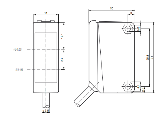 漫反射型光电传感器外形尺寸 漫反射型光电传感器外形尺寸